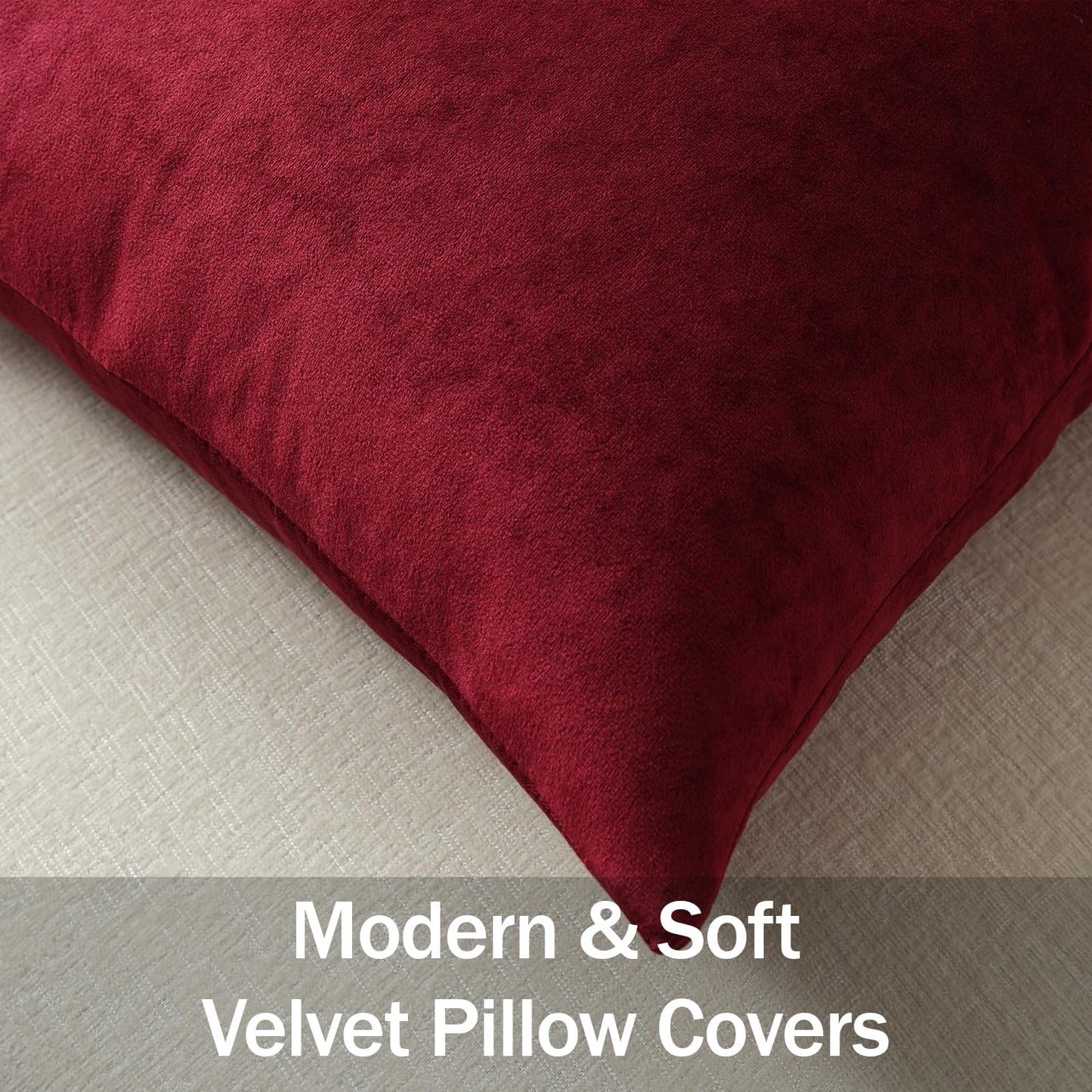 DEZENE Throw Pillow Covers 16x16 Wine Red: Pack of 2 Cozy Soft Velvet Square Modern Luxury Decorative Throw Pillow Cases for Christmas Sofa Couch Living Room Bed Home Decor