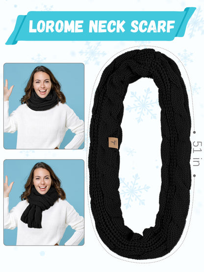 LOROME Winter Beanie Hat Scarf Gloves, Warm Fleece Knit Winter Hats Touch Screen Gloves Neck Scarf Set Winter Gifts for Women Men