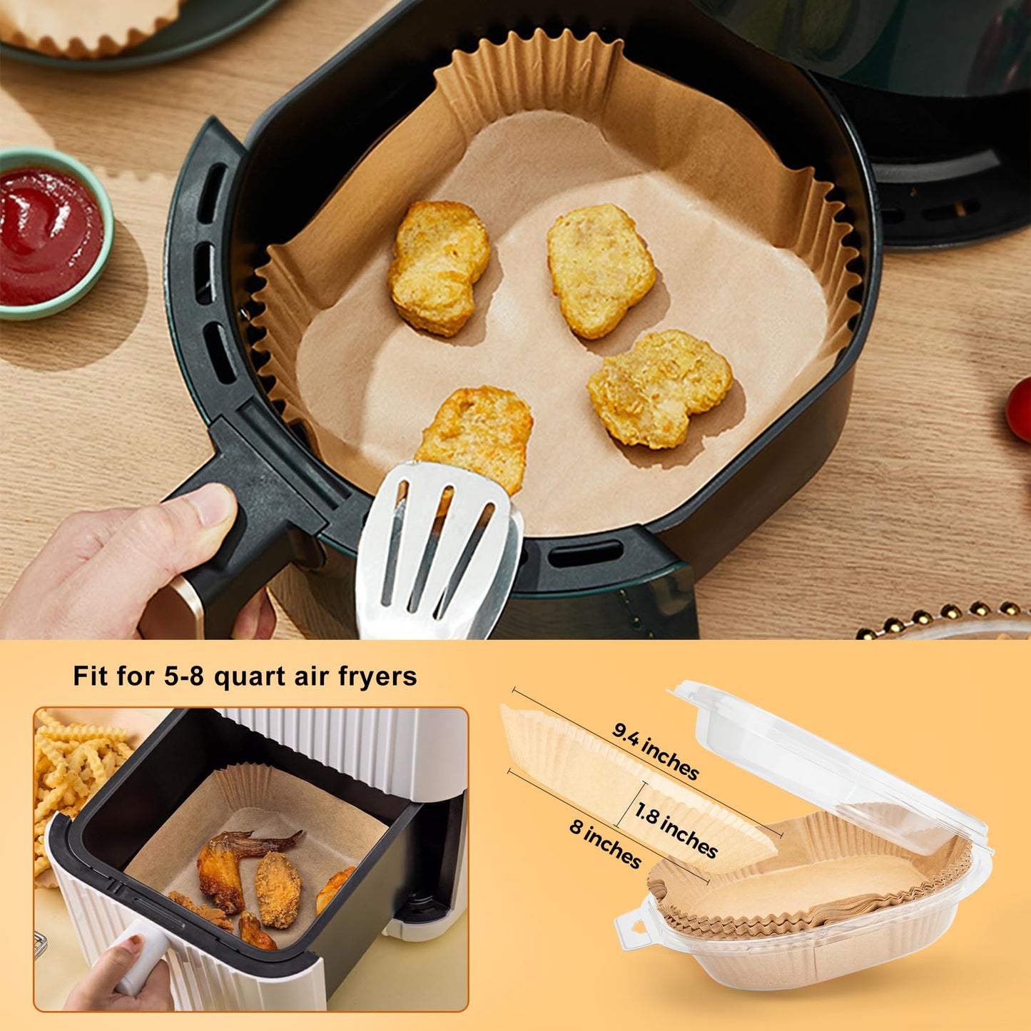 Air Fryer Disposable Paper Liners - 150Pcs 8In Square Parchment Paper Non-Stick Airfryer Basket Liners for Steamer Microwave Oven, Deep Fryer Parts & Accessories