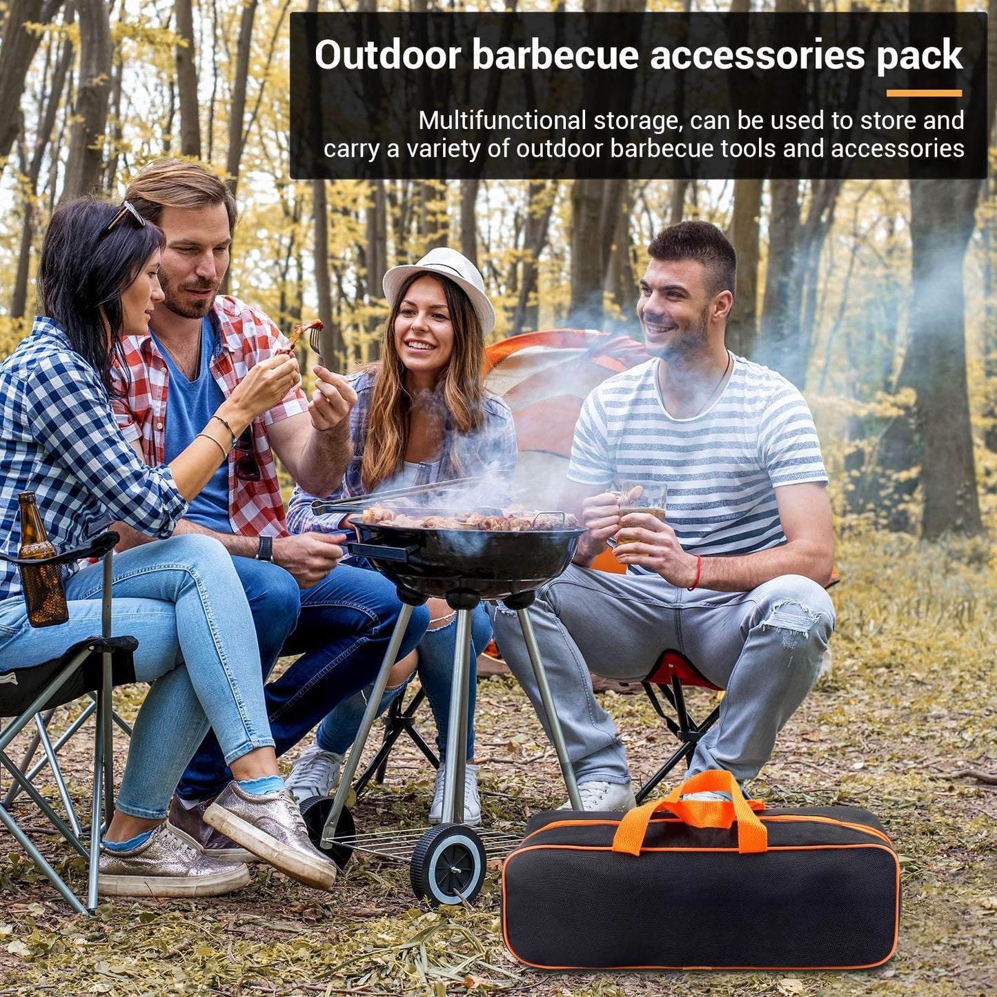LCJAOF 1 Pcs Grill Utensil Storage Bag, Extra Large Oxford Fabric Grilling Accessory Bag for BBQ, Portable Barbecue Tool Bag for Camping Hiking（Orange 14.7 x 4.7 x 5.1 in）