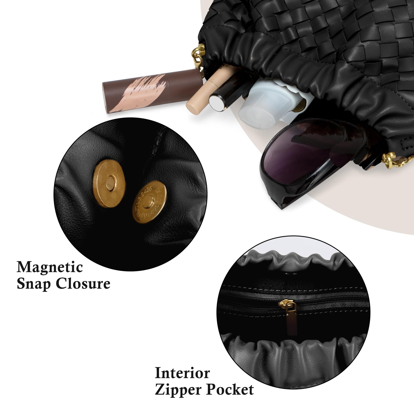 Joryin Woven Women's Crossbody Bag & Evening Purse, Trendy Dumpling Clutch & Hobo Cloud Shoulder Bag Trendy Dumpling Clutch Vegan Leather, Black