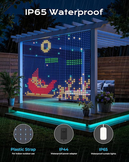 540 RGBIC LEDs Smart Curtain Lights with DIY GIF, 4.9x6.6ft Color Changing Christmas Wall Lightss with APP, IP65 Waterproof String Fairy Lightss for Indoor Outdoor Bedroom Window Garage