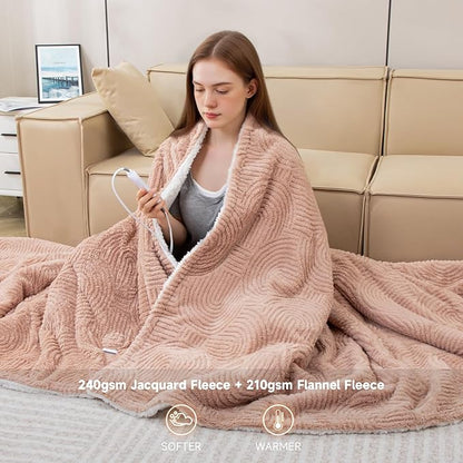Heated Blanket Twin Size- 62"x84" Cozy Soft Jacquard Heating Blanket with 4 Heat Levels & 4 Hours Auto-Off, Jacquard Fleece, Overheating Protection, Warm Gifts, Brown