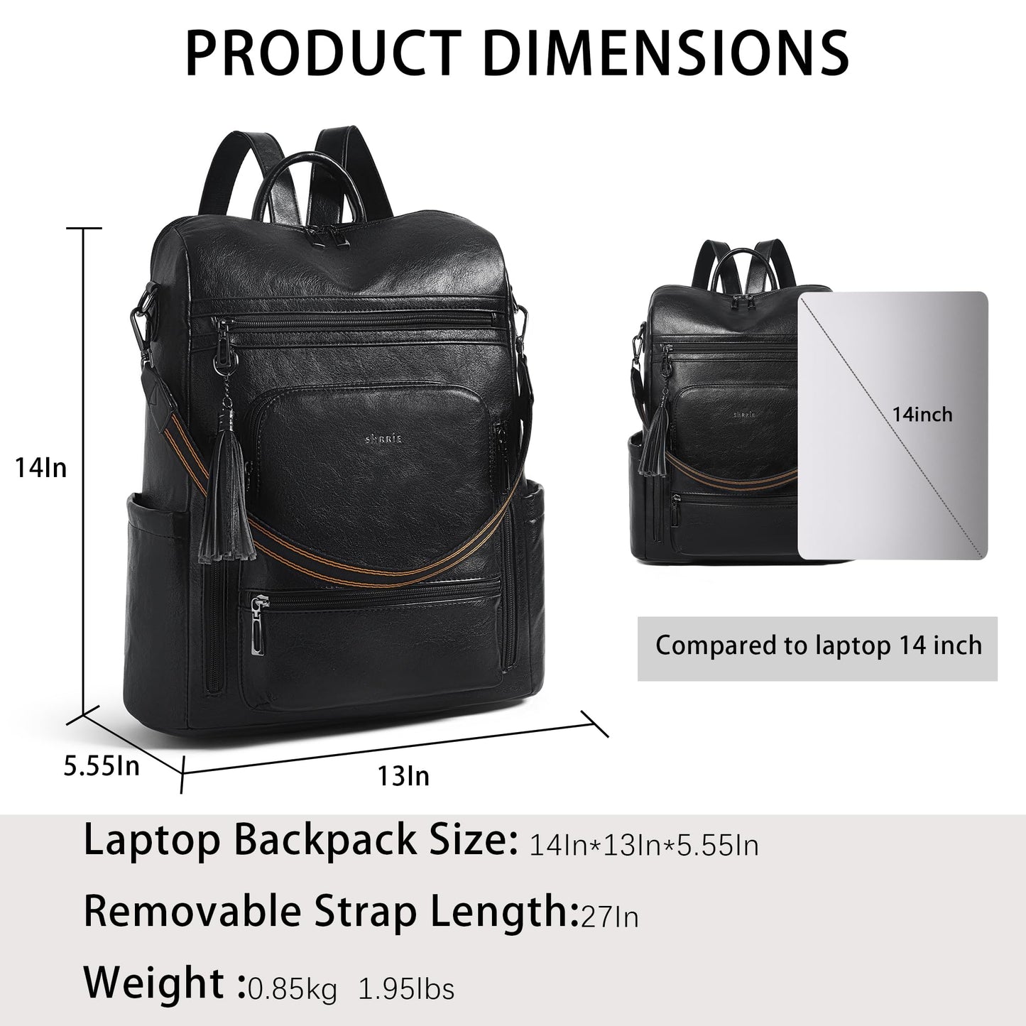 Shrrie Vegan Leather Laptop Backpack for Women 15.6 inch Work Backpack Fashion Travel Backpack Purse for Business College