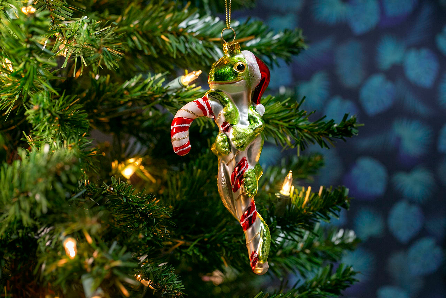 Party Rock | Lizard on Candycane Glass Ornament | X-Mas Collection