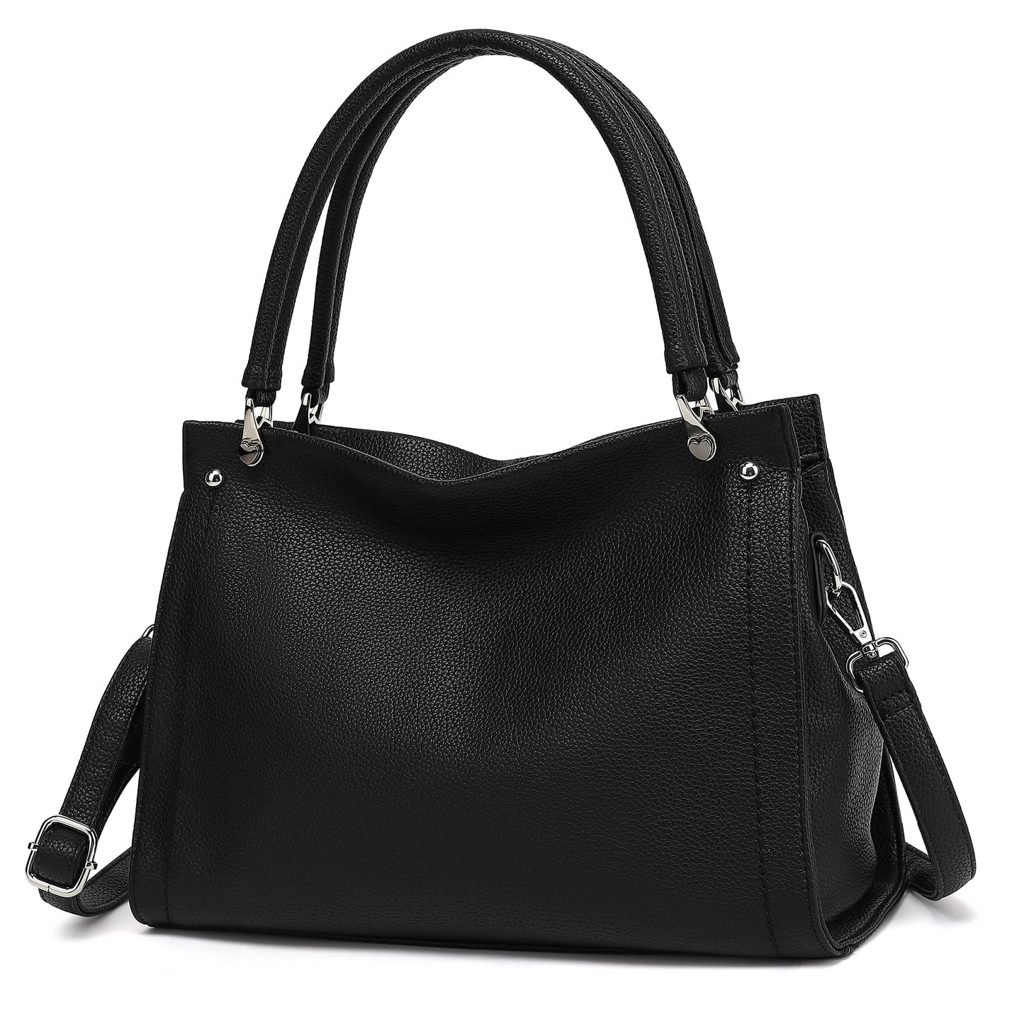 KOGTLA Lychee-textured Leather Purses for Women, Sturdy Ladies Vegan PU Handbags with Adjustable Satchel Strap, Tote Hobo Shoulder Bags Black