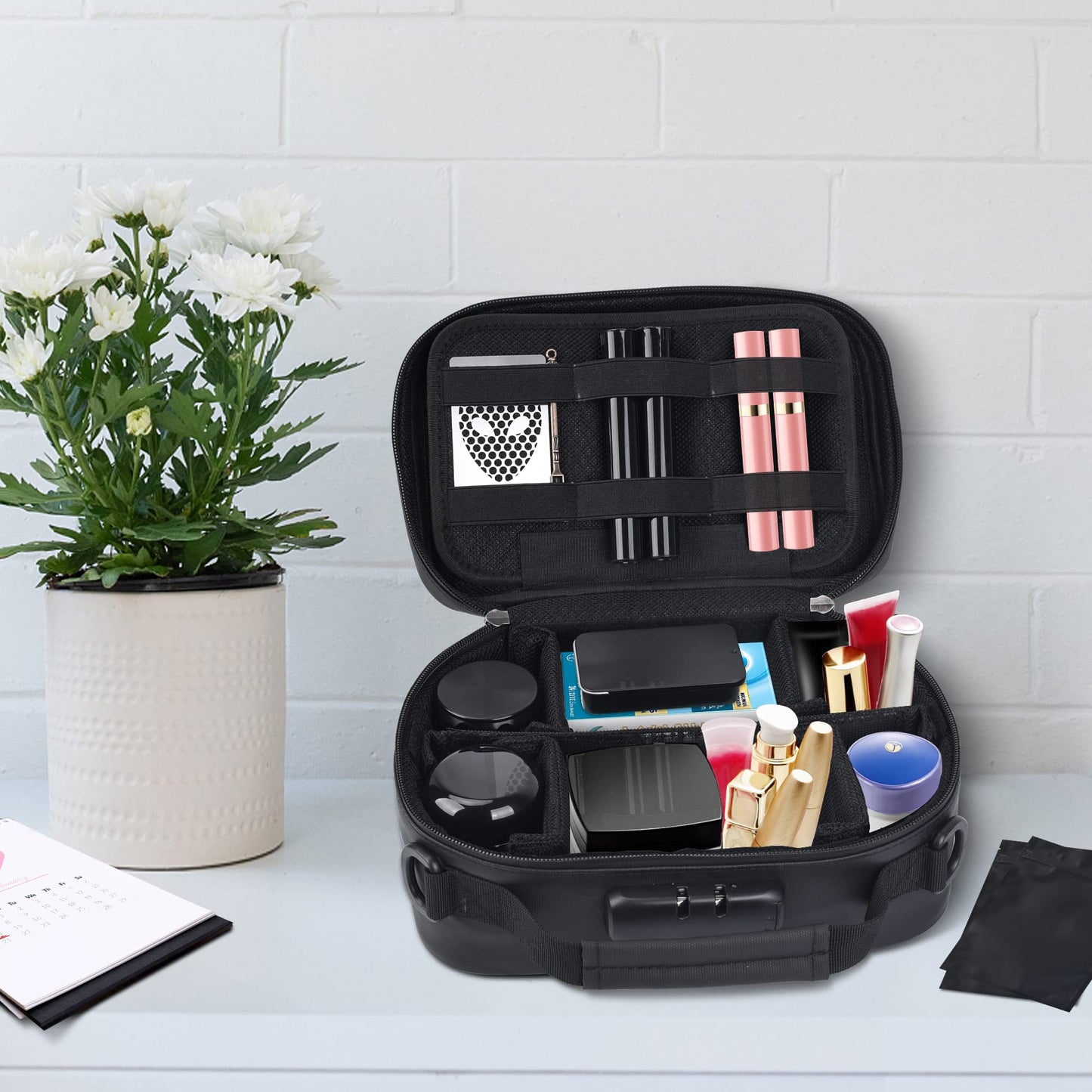 BOYISTARG Large Smell Proof Bag with 8 Small Items, Portable Smell Proof Storage Case with Combination Lock For Home and Travel, Black