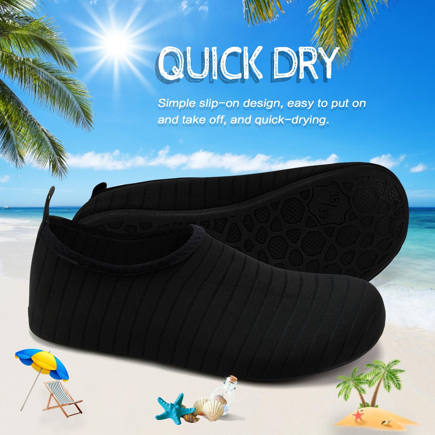 ANLUKE Water Shoes Barefoot Aqua Yoga Socks Quick-Dry Beach Swim Surf Shoes for Women Men Black/Solid 36/37