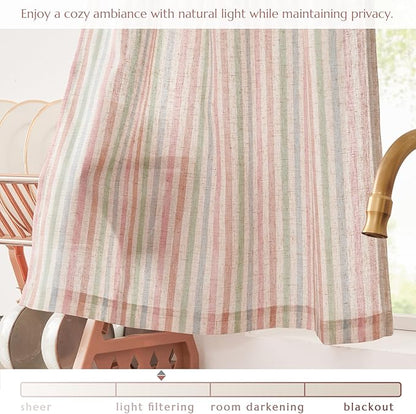 jinchan Striped Linen Kitchen Curtains 30 Inches Christmas Tier Curtains Farmhouse Modern Cafe Style Small Window Treatments Airy Light Filtering Rod Pocket for Living Room Bathroom 2 Panels Candy