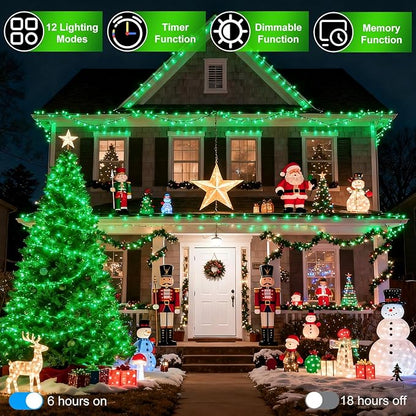 750 LED 240FT Christmas String Lights Outdoor, 12 Pro Modes and Timer Memory & Brightness, Plug in Outdoor Waterproof Clear Wire Twinkle Light for for Xmas Yard Tree Wedding Party Decor (Green)