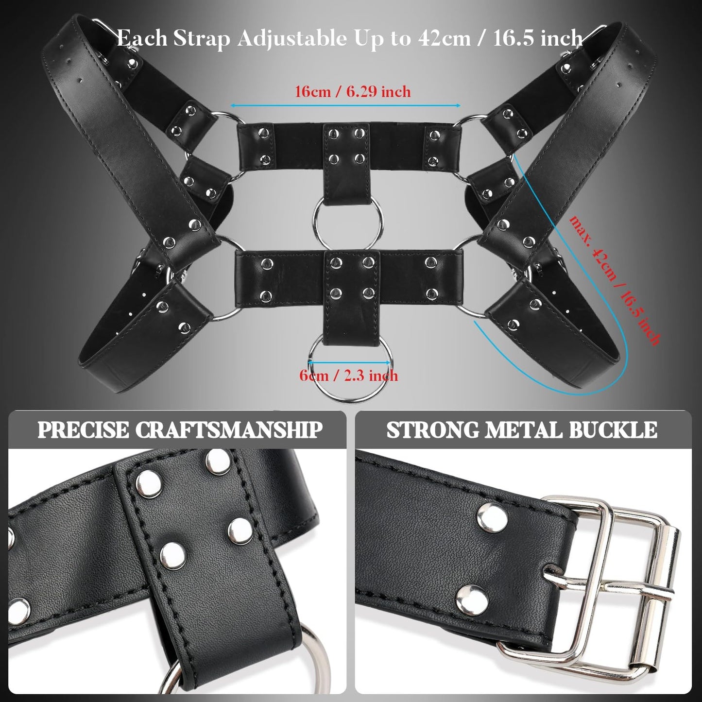 RTeczSolve Men's Chest Harness Belt, Body Harness for Men, Adjustable PU Leather Male Punk Chest Belt Shoulder Harness Muscle Show Fashion Costumes for Cosplay and Party