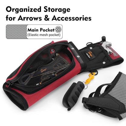 SUNYA X510 Field & Competition Hip Arrow Quiver | 3-Slot Noise-Free Archery Quiver with Sturdy Storage System (42x18cm) (Red, Right)