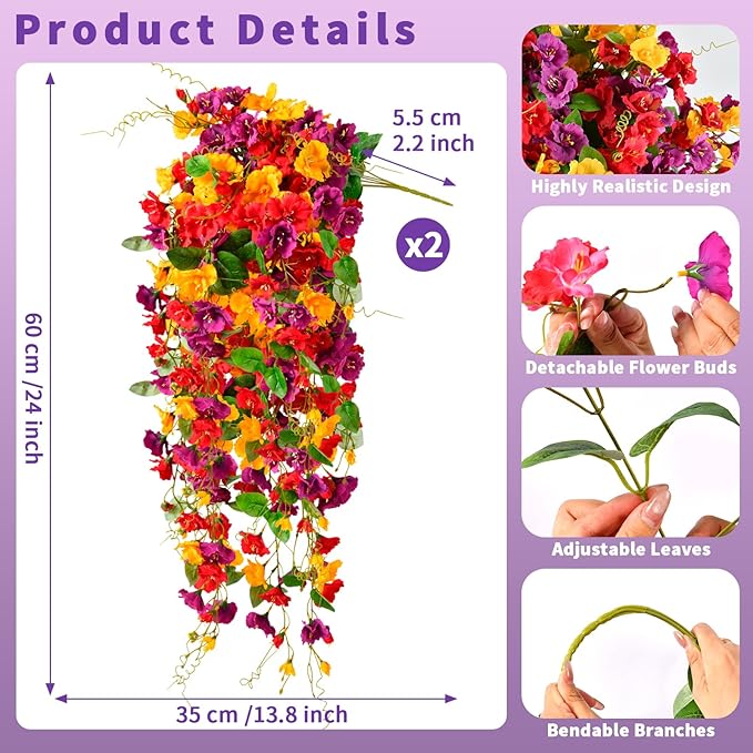 Artificial Flowers for Outdoors 2 Pack Fake Hanging Plants with Faux Hibiscus Flowers Summer Fall Decor UV Resistant Silk Leaves for Indoor Outdoor Front Door Porch Patio Planter Decor