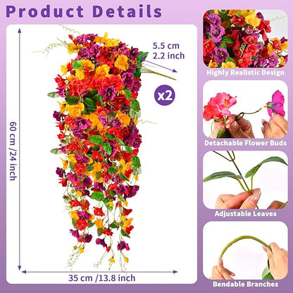 Artificial Flowers for Outdoors 2 Pack Fake Hanging Plants with Faux Hibiscus Flowers Summer Fall Decor UV Resistant Silk Leaves for Indoor Outdoor Front Door Porch Patio Planter Decor