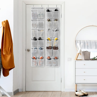 Simple Houseware 24 Pockets - 2PK 12 Large Pockets Over Door Hanging Shoe Organizer, Grey