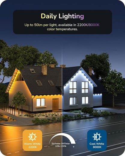 EDISHINE 60ft Permanent Outdoor Christmas Lights for House, 40 LED Eave Light with App/Remote, IP67 Smart RGB+IC+Warm/Cool White Holiday Light with 50 Scene Modes, Work with Alexa Google Assistant