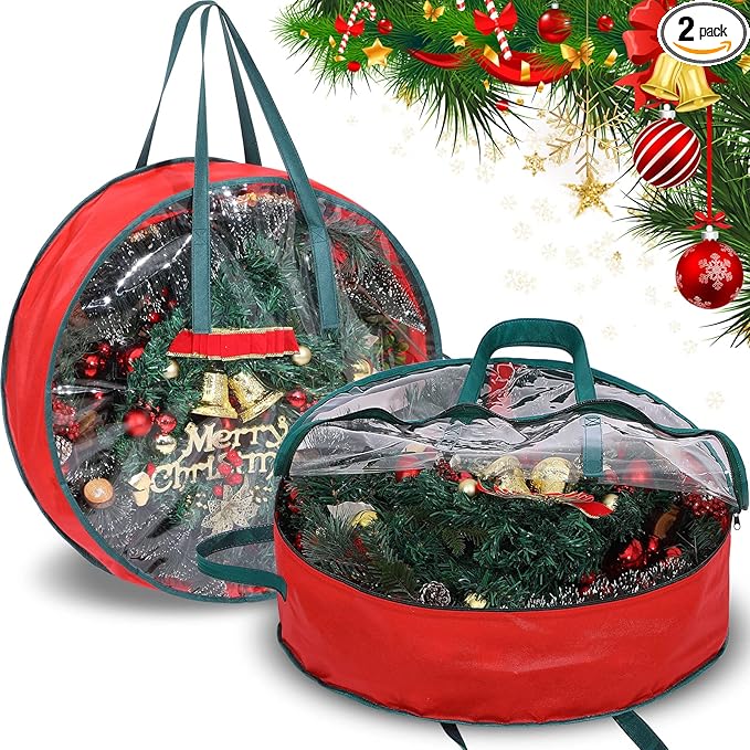 Shappy 2 Pcs Christmas Wreath Storage Bag Clear Wreath Box Wreath Storage Containers with Clear Window and Handle Christmas Garland Storage Containers for Xmas Holiday Seasonal Storage (30 Inch)
