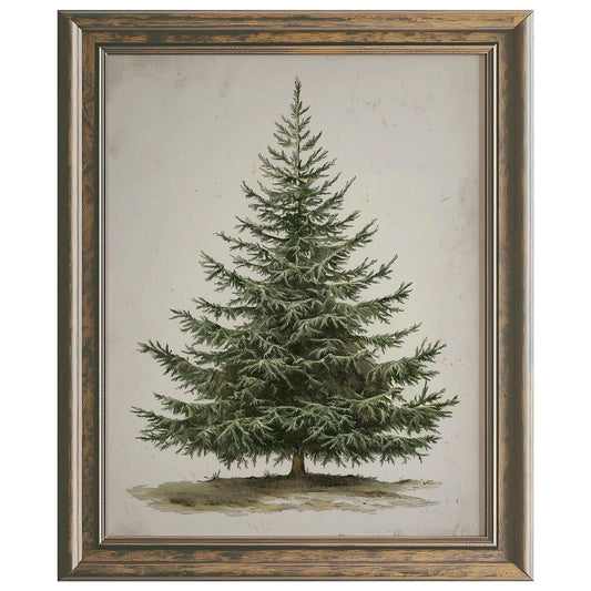 Vintage Christmas Tree Print, Rustic Pine Tree Winter Wall Art, Botanical Christmas Decor for Farmhouse Holiday Home, Cottagecore Seasonal Poster for Living Room Bedroom Entryway