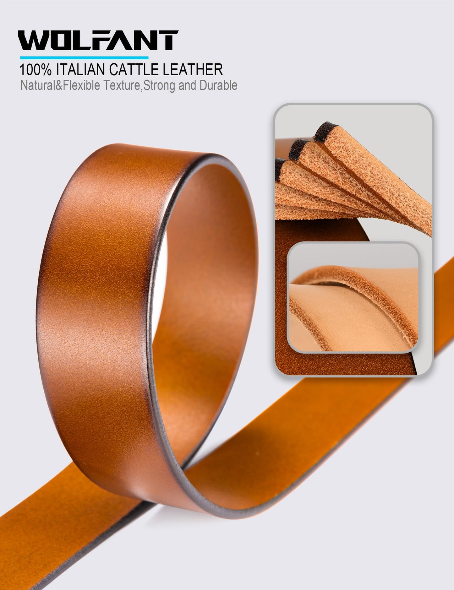 WOLFANT 1.5" Full Grain Leather Belt for Men in Gift Box,100% Italian Real Solid Leather