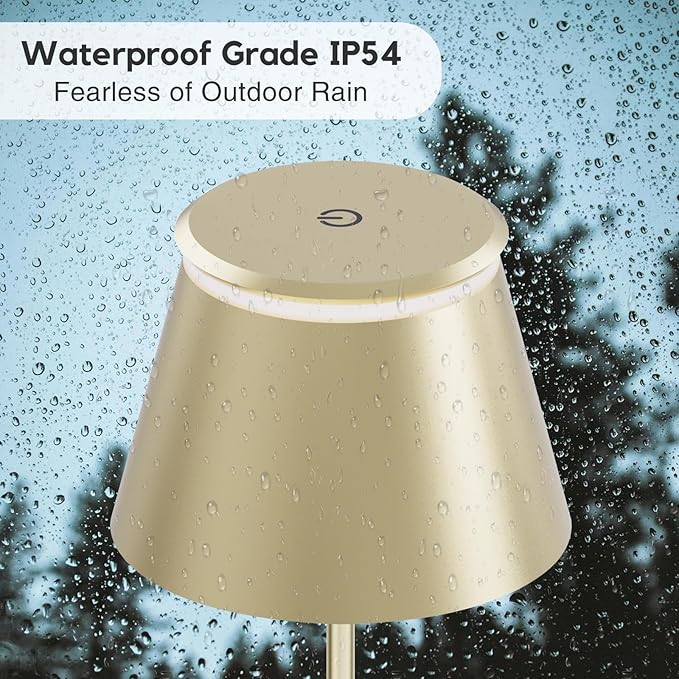 Cordless Table Lamp Rechargeable,5000mAh Battery Operated Desk Lamp,Waterproof Touch Dimmable Light with Remote,3 Color Stepless Dimming Up,for Bedroom/Office/Bars/Camping. (Gold, 1pcs)