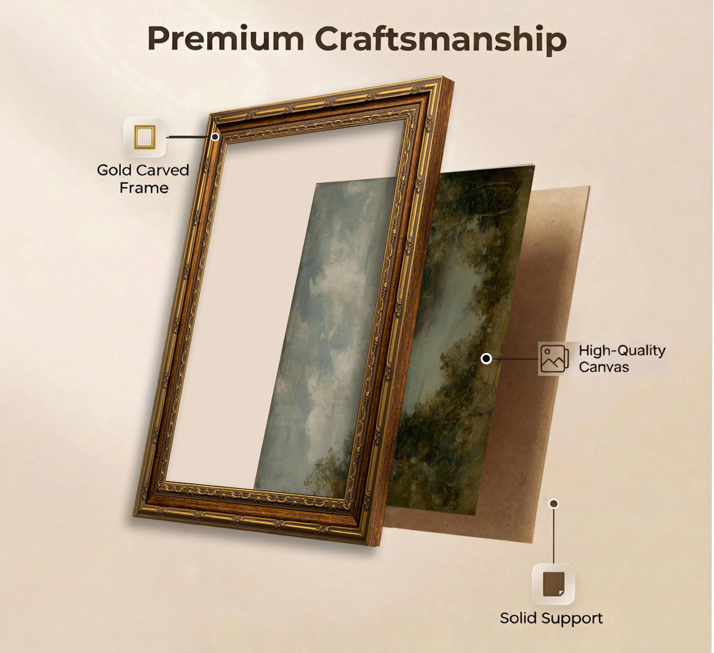 KKP Vintage Gold Framed Lake Wall Art, Gloomy River Painting Canvas Prints