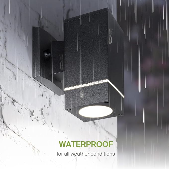 ASD 1 Light Square Outdoor Wall Light Fixture | 60W E26 Bulb Socket 120V ETL Cylinder Up Down Lights | LED/CFL/Incandescent Bulb Exterior Wall Sconce | Front Door, Porch Patio | Ringed Black