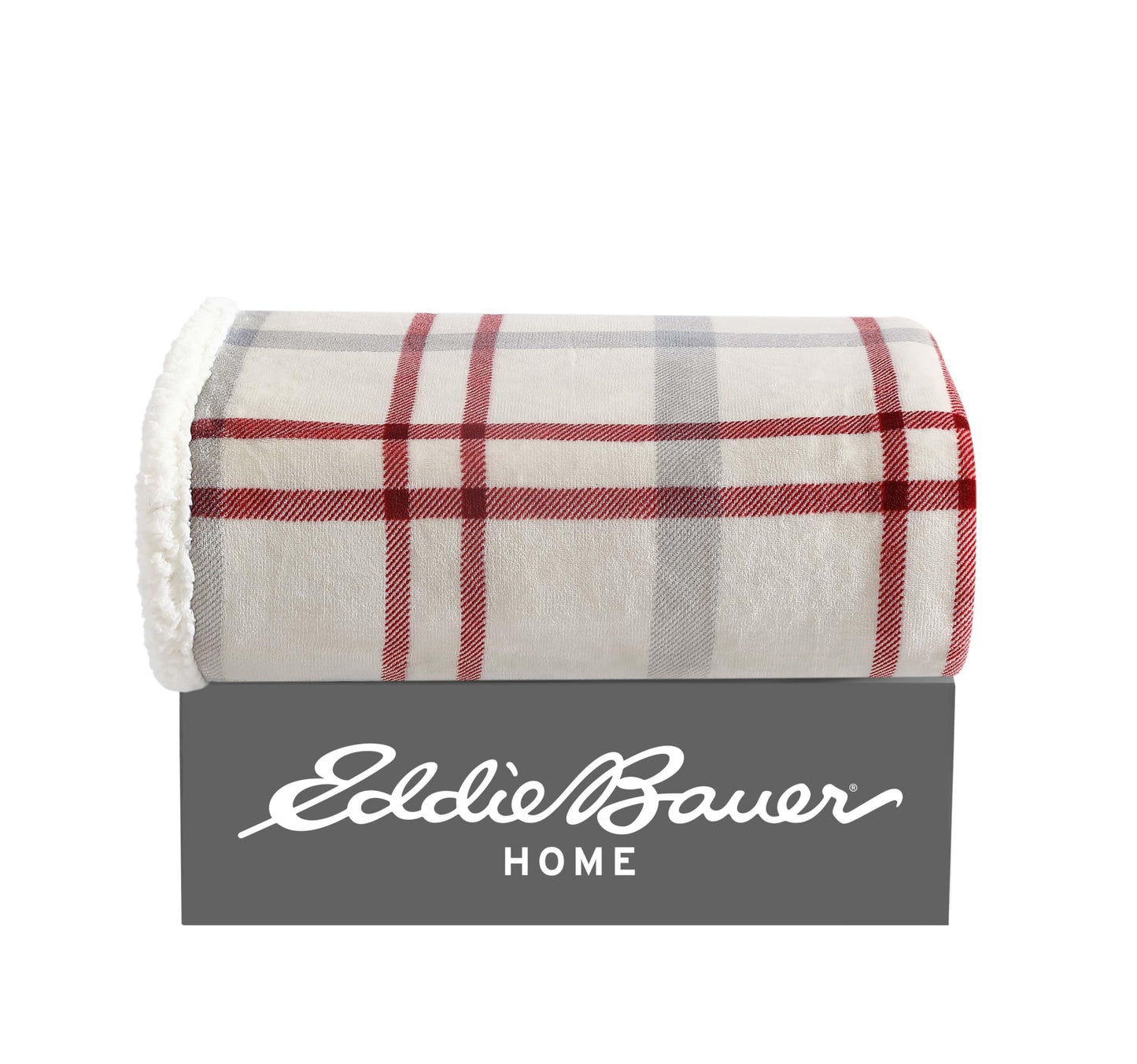 Eddie Bauer - Throw Blanket, Ultra-Soft Plush Blanket with Faux Shearling Popcorn Fleece Reverse, Oversized Bedding for Couch or Bed (New Castle Red, 50" x 60")