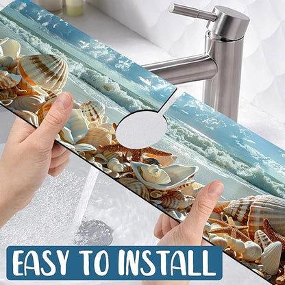 Beach Sink Splash Guard Shells Starfish Waves Faucet Absorbing Mat Fast Drying