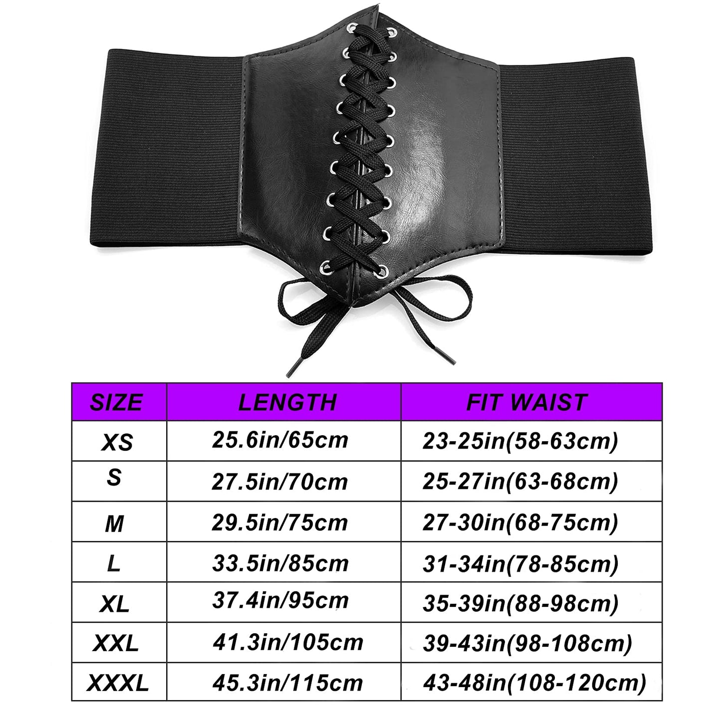 YooAi Leather Corset Belt for Women - Lace-up Elastic Waist Retro Wide Cinch Waistband for Dresses - Black 75cm