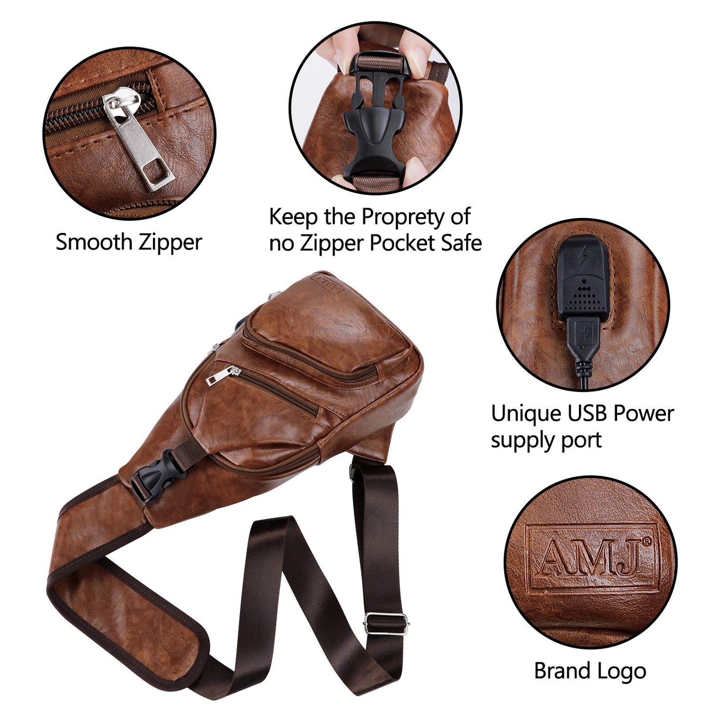 AMJ Crossbody Sling Bag Men Women, Casual Shoulder Backpack, Chest Daypack Satchel for Hiking Travel