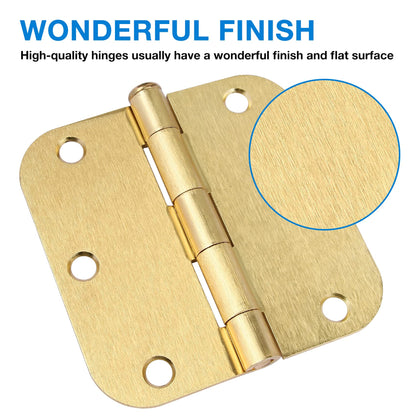 Rounded Door Hinges 3-1/2" x 3.5 inch, 5/8 Radius, Satin Brass 3 ½ Inch 18 Pack
