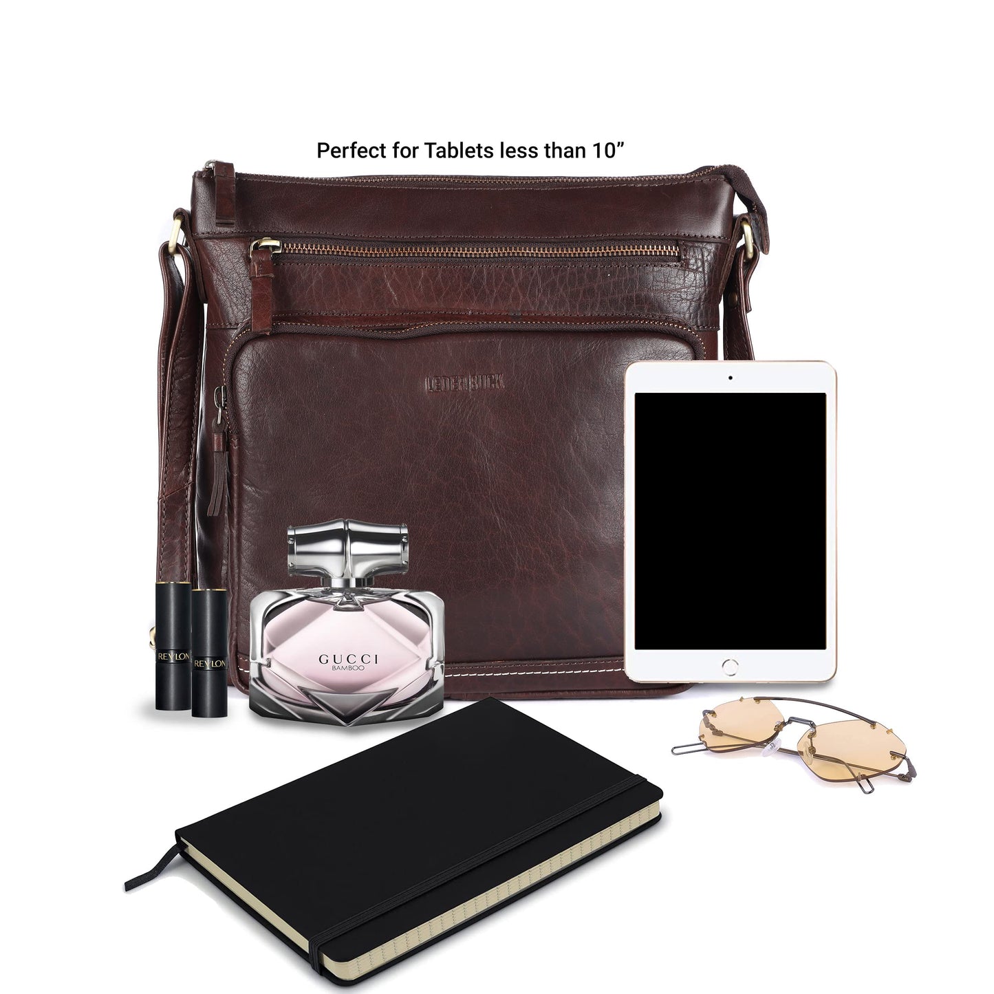 LEDERBUCK Olga Women's Extra-Large Genuine Leather Crossbody Purse – Soft Triple-Zip Shoulder Bag (Brown)