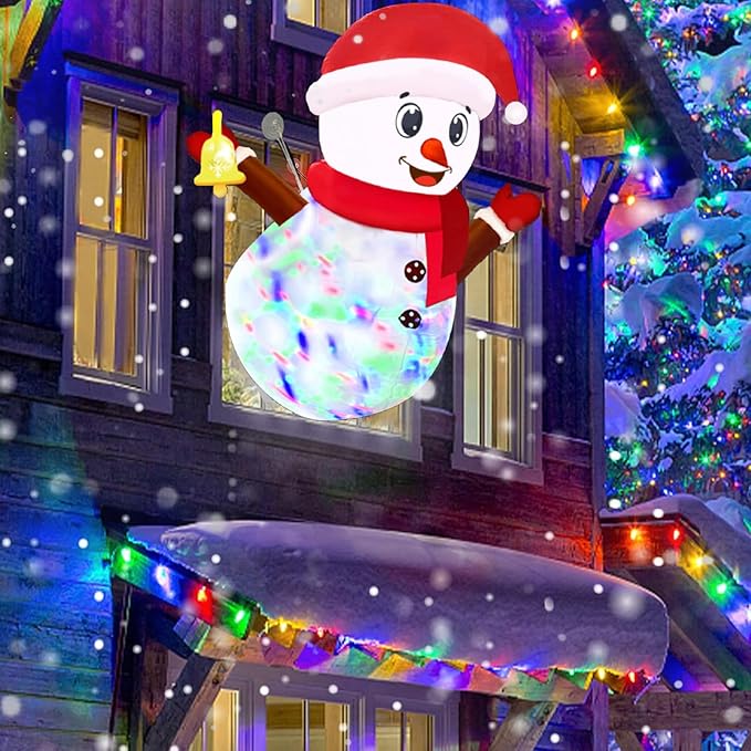 4ft Christmas Inflatables Decoration Outdoor Snowman Broke Out from Window with Built-in LED Rotating Color Lights Blow Up Christmas Decoration Outdoor Indoor Holiday Yard Garden Lawn Xmas Decor