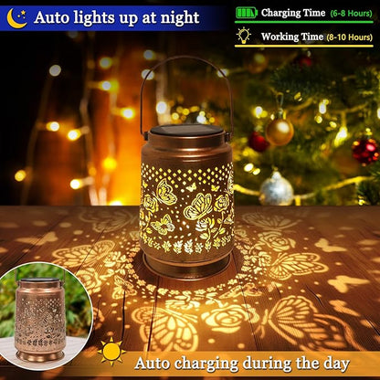 Butterfly Solar Lanterns Outdoor Waterproof, Christmas Birthday Retirement Gifts for Women Mom Grandma, Hanging Solar Lantern Garden Decor for Outside Yard Patio Garden Halloween Decorations