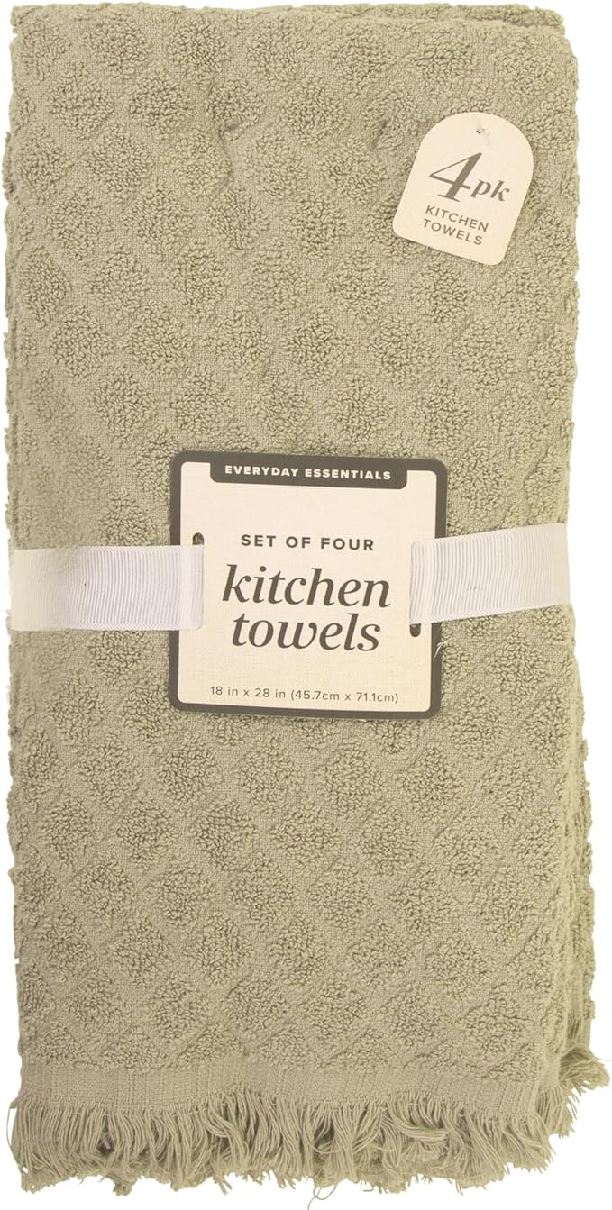 MosJos Kitchen Towels, Sage Taupe Diamond Pattern Drying Towels 18 x 28 Super