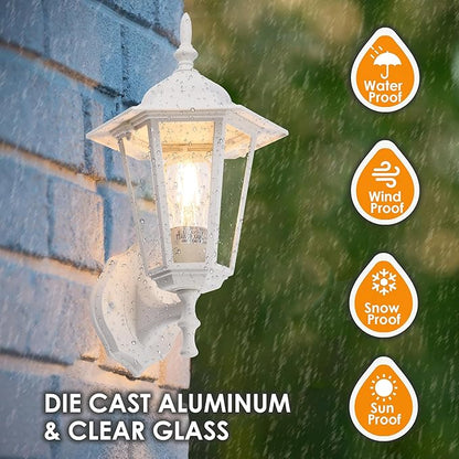 GRUENLICH Outdoor Wall Lantern, Wall Sconce as Porch Lighting Fixture with E26 Medium Base, Aluminum Housing Plus Glass, Water-Proof, Bulb Not Included, White Finish, 1 Pack