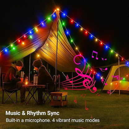 C9 Christmas Lights Outdoor, 49FT 50 LED RGB Color Changing Bulbs,App Bluetooth Music Sync, DIY Scenes & Timers, Connectable to 198FT, IP44 Waterproof Roofline Eaves Porch Fence Decorations