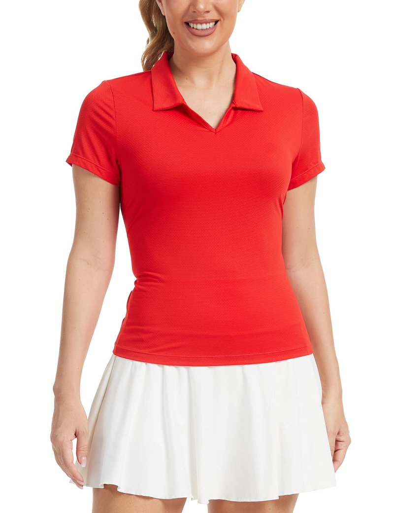 MathCat Womens Golf Shirt Short Sleeve Tennis Polo Shirts UPF50+ Sun Protection V Neck Collared Quick Dry Workout Tops