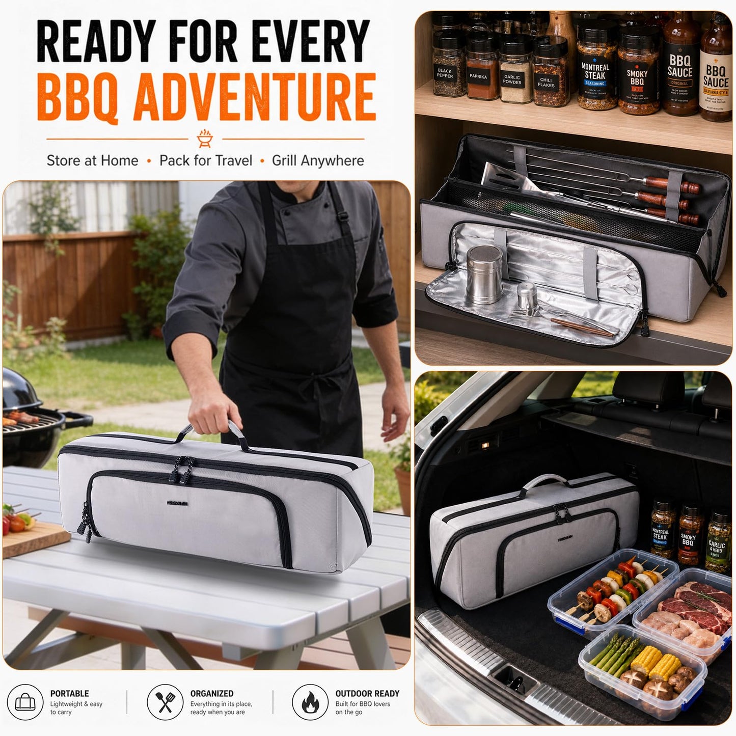 22" Grill Tool Bag, Heavy Duty BBQ Accessories Organizer with Wide-Open Design, Large Griddle Utensil Storage Bag for Blackstone, Camping, Tailgating, BBQ Gifts for Men（Bag Only）