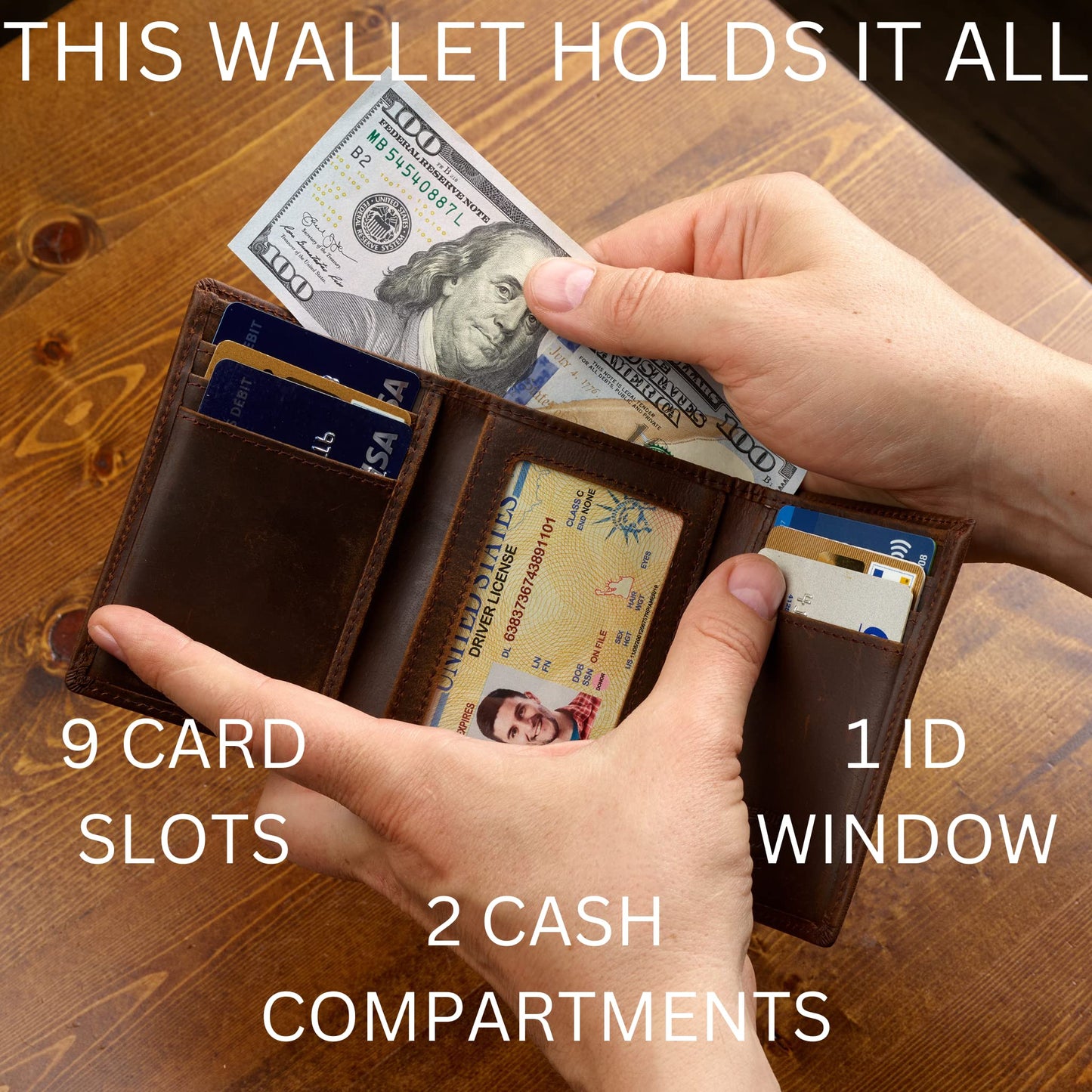 Stealth Mode Trifold Leather Wallet for Men with RFID Blocking (Carbon Fiber)