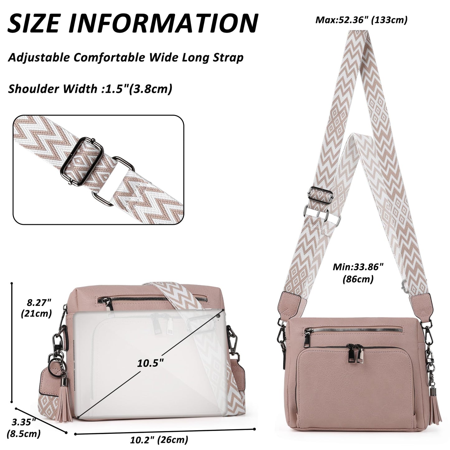 TANTOMI Crossbody Bags for Women Trendy Crossbody Purse Shoulder Handbags Vegan Leather Built in Wallet for Traver-Pink