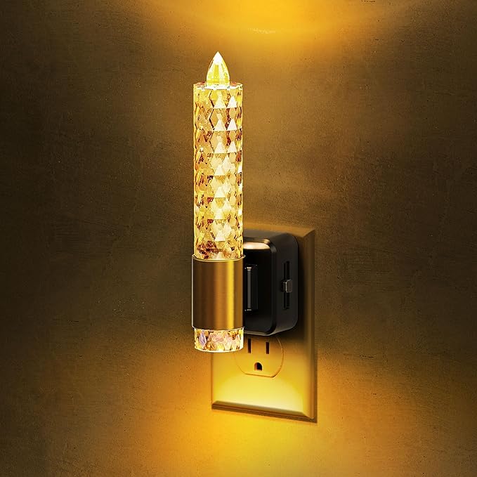 L LOHAS LED Night Light, Amber Candle Night Lights Plug into Wall, 0-100 LM Dimmable Nightlight, Plug in Acrylic Diamond Night Light with Dusk to Dawn Sensor, for Bathroom Hallway