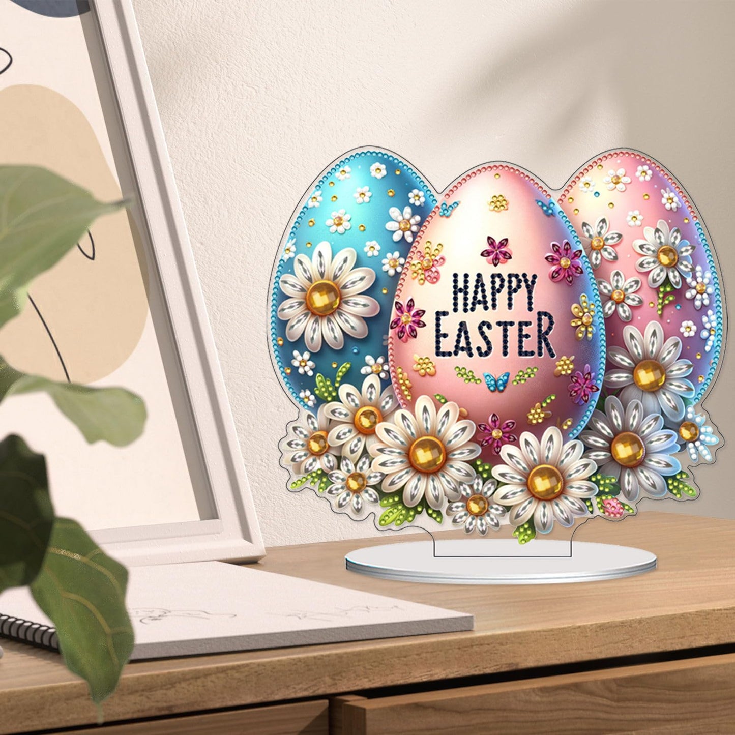 VODAPYC Easter Diamond Art Tabletop, DIY Stand Up Double Sided Special Shaped Partial Diamond Art Desktop Ornaments for Home Decor(Happy Easter Egg)