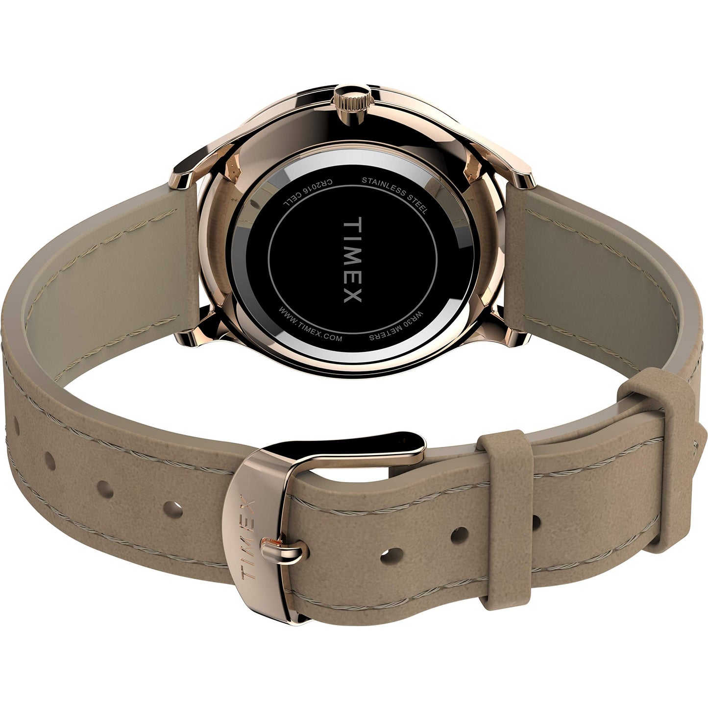 Timex Women's Modern Easy Reader 32mm Watch – Rose Gold-Tone Case White Dial with Beige Genuine Leather Strap