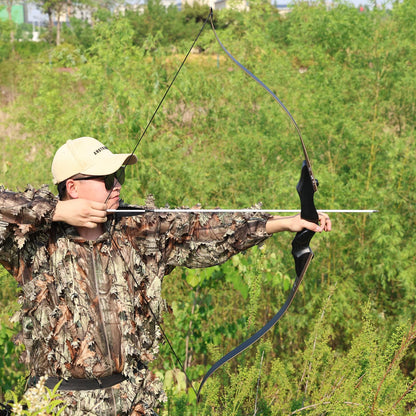 Black Hunter Recurve Bow 60" Right-Handed Bow Ergonomically Designed for Comfortable Grip Suitable for Beginners and Longbow Enthusiasts to Train Or Hunt (35LB Bow Without Arrow Set)