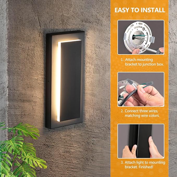 tewei 2 Pack Modern LED Outdoor Wall Lights, Black Exterior LED Wall Sconce Lighting Fixtures, Square Mini Indoor Wall Sconce, 360° Beam Angle, 3000K Warm White Outdoor Lights for House Porch