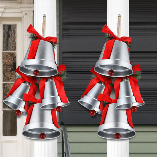 MorningRo 8 Pcs 8+6.5in Silver Giant Bells Extra Large Christmas Bells for Outside Decor for Xmas Tree Doors Firepalces Unique for Large Xmas Bell Ornaments Garland Indoor Outdoor