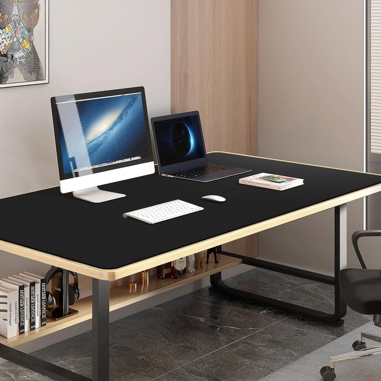 Vyaaa 59" x 28" Extra Large Leather Desk Mat, XXXL Desk Pad Protector, Huge Black Mouse Pad, Office Desk Mat for Home & Office, (Black) ﻿