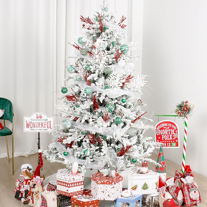 Super Holiday Christmas Ball Ornaments, 33PCS Green Clear Shatterproof Plastic Foam Ornaments Set for Hanging Xmas Tree Holiday Thanksgiving Party Decor.