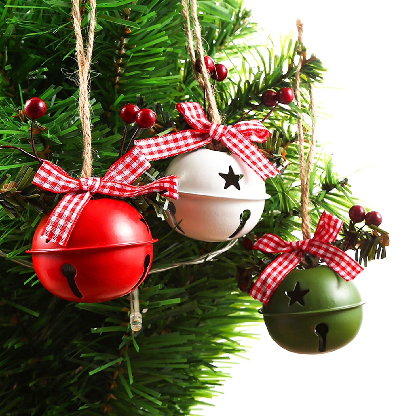 18 PCS Christmas Jingle Bells Ornaments in Red White Green Ornaments Christmas Tree Bells Pendant,Christmas Holiday Party Supplies for Christmas Tree Decor,Wreath,Window Memorial Ornament(Bell-Mix)